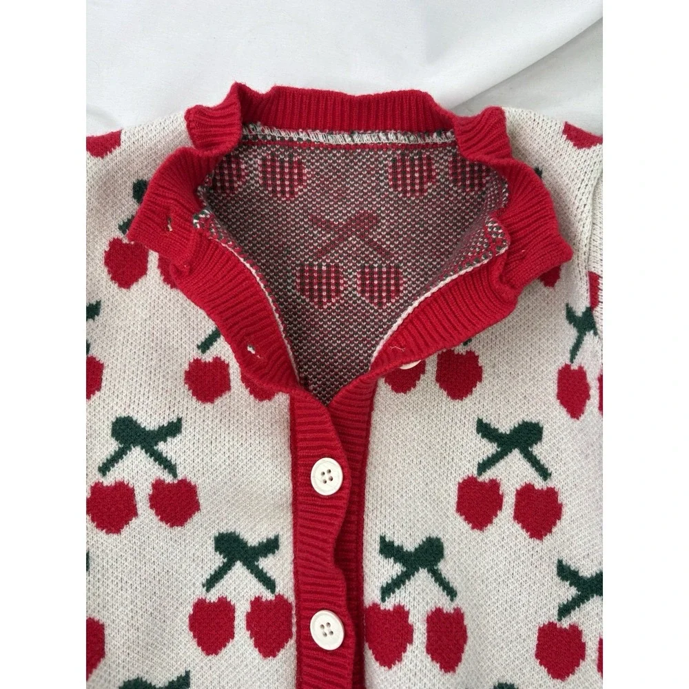 Mikistory Baby‎ Girl 12-18m Knit Cardigan Sweater Cherry Cherries Button Down